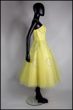 Vintage 1950s Yellow Sequin Tulle Cocktail Dress