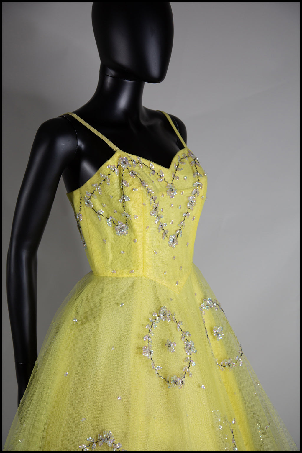 Vintage 1950s Yellow Sequin Tulle Cocktail Dress