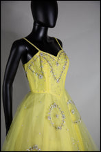 Vintage 1950s Yellow Sequin Tulle Cocktail Dress