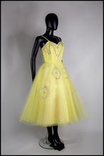 Vintage 1950s Yellow Sequin Tulle Cocktail Dress