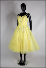 Vintage 1950s Yellow Sequin Tulle Cocktail Dress