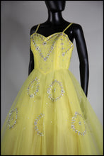 Vintage 1950s Yellow Sequin Tulle Cocktail Dress