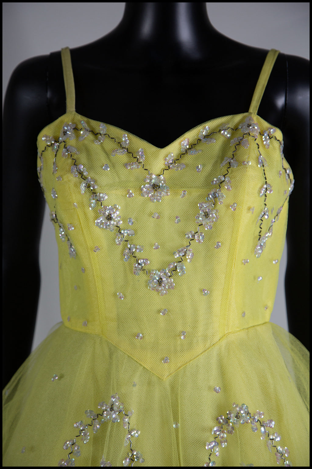 Vintage 1950s Yellow Sequin Tulle Cocktail Dress