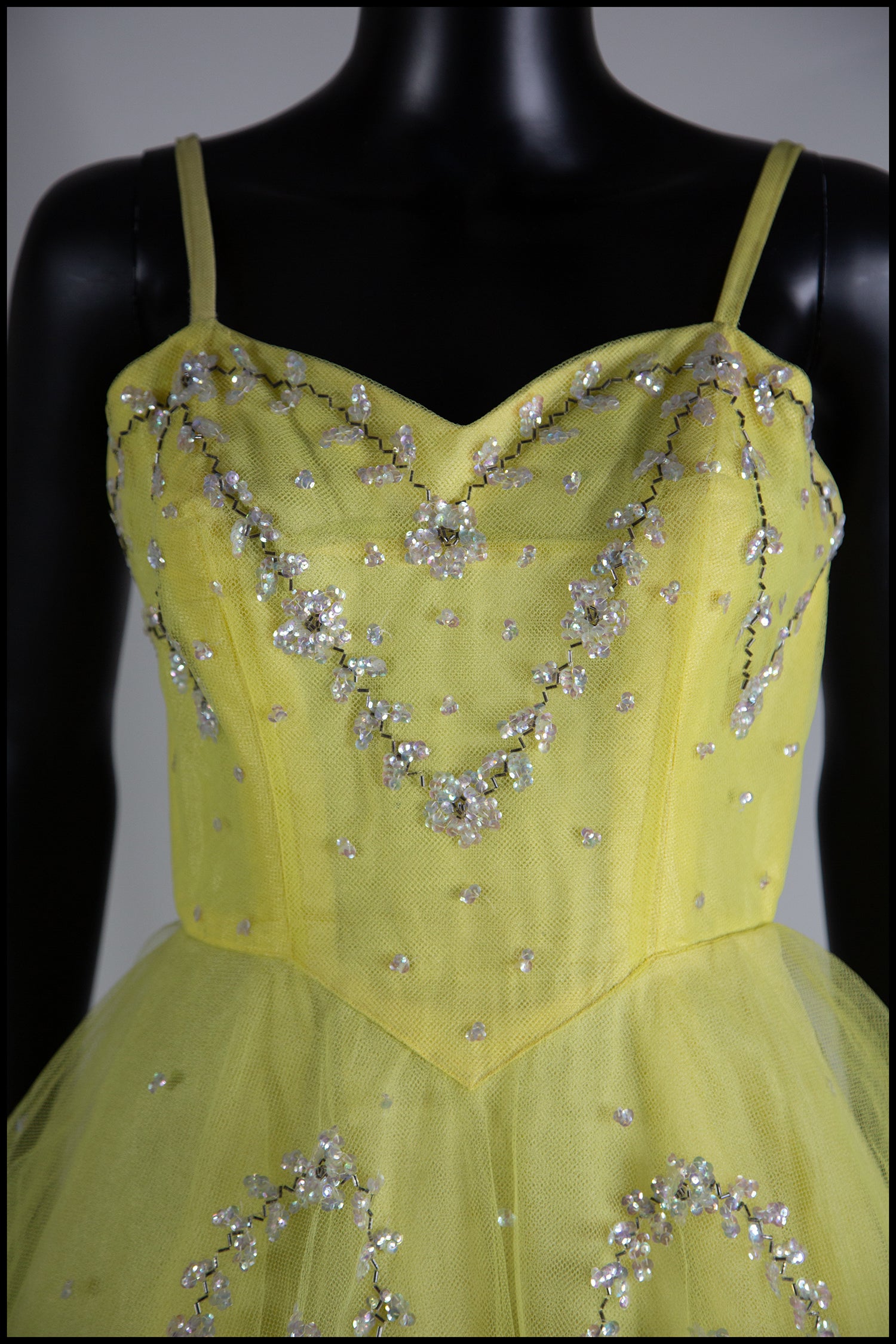 Vintage 1950s Yellow Sequin Tulle Cocktail Dress