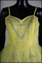 Vintage 1950s Yellow Sequin Tulle Cocktail Dress
