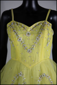 Vintage 1950s Yellow Sequin Tulle Cocktail Dress