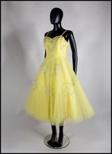 Vintage 1950s Yellow Sequin Tulle Cocktail Dress