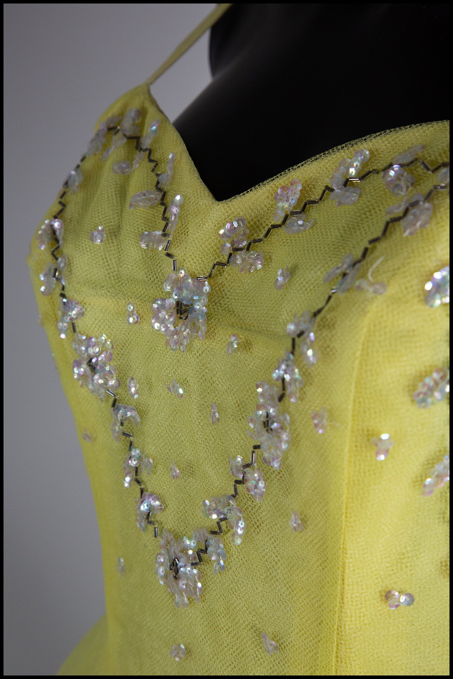 Vintage 1950s Yellow Sequin Tulle Cocktail Dress