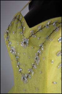Vintage 1950s Yellow Sequin Tulle Cocktail Dress