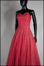 Vintage 1950s Raspberry Silk Tulle Sequin Dress