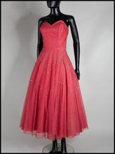 Vintage 1950s Raspberry Silk Tulle Sequin Dress