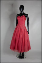 Vintage 1950s Raspberry Silk Tulle Sequin Dress