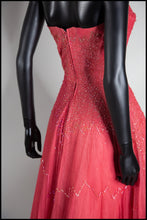 Vintage 1950s Raspberry Silk Tulle Sequin Dress