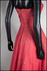 Vintage 1950s Raspberry Silk Tulle Sequin Dress