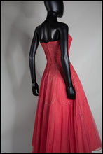 Vintage 1950s Raspberry Silk Tulle Sequin Dress