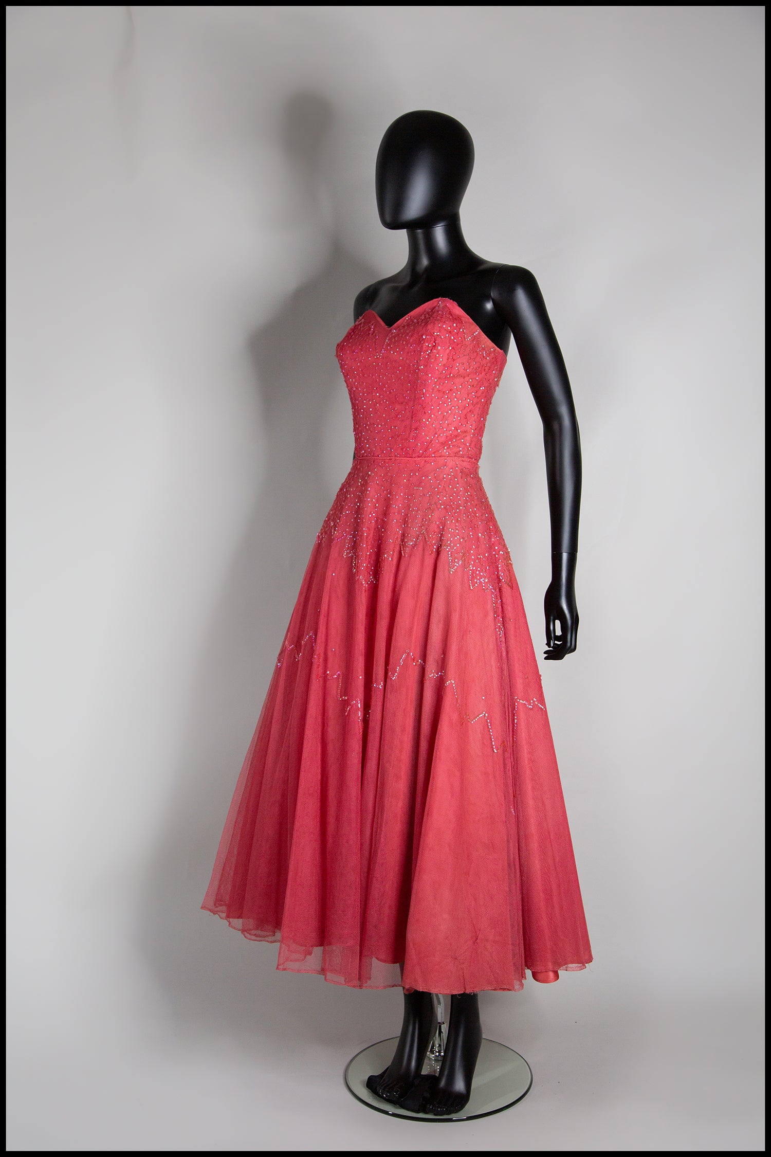 Vintage 1950s Raspberry Silk Tulle Sequin Dress ALEXANDRAKING