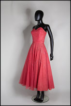 Vintage 1950s Raspberry Silk Tulle Sequin Dress