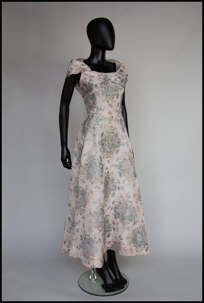 Vintage 1940s Pink Rose Print Gown