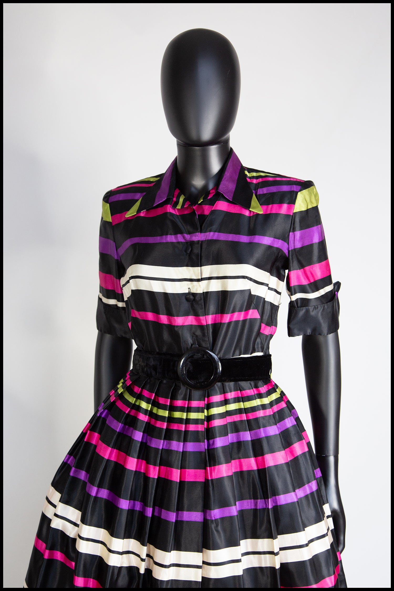 Vintage 1940s Liquorice Stripe Satin Dress