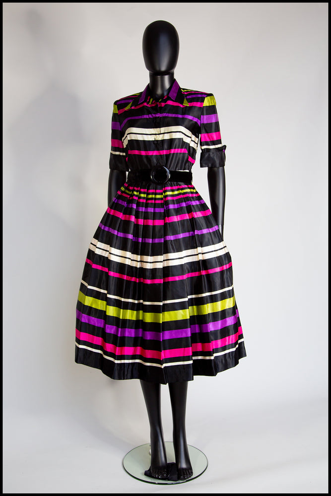 Vintage 1940s Liquorice Stripe Satin Dress