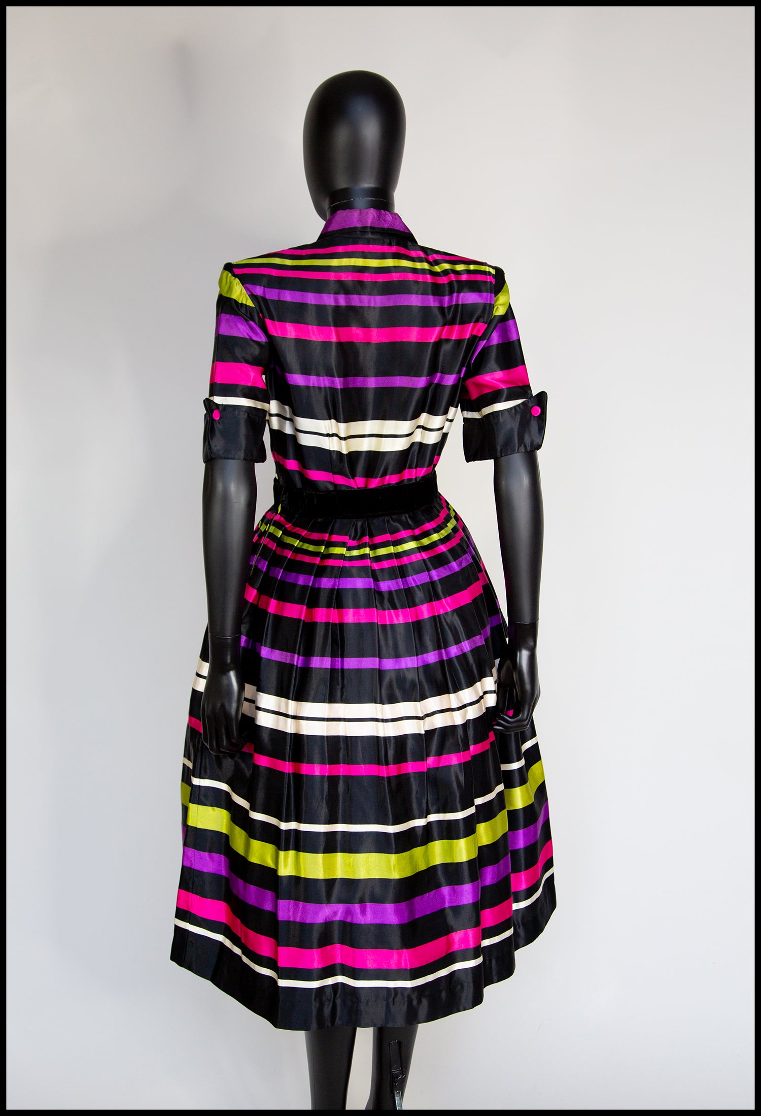 Vintage 1940s Liquorice Stripe Satin Dress