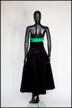 Vintage 1980s Black Velvet Green Polka dot Dress