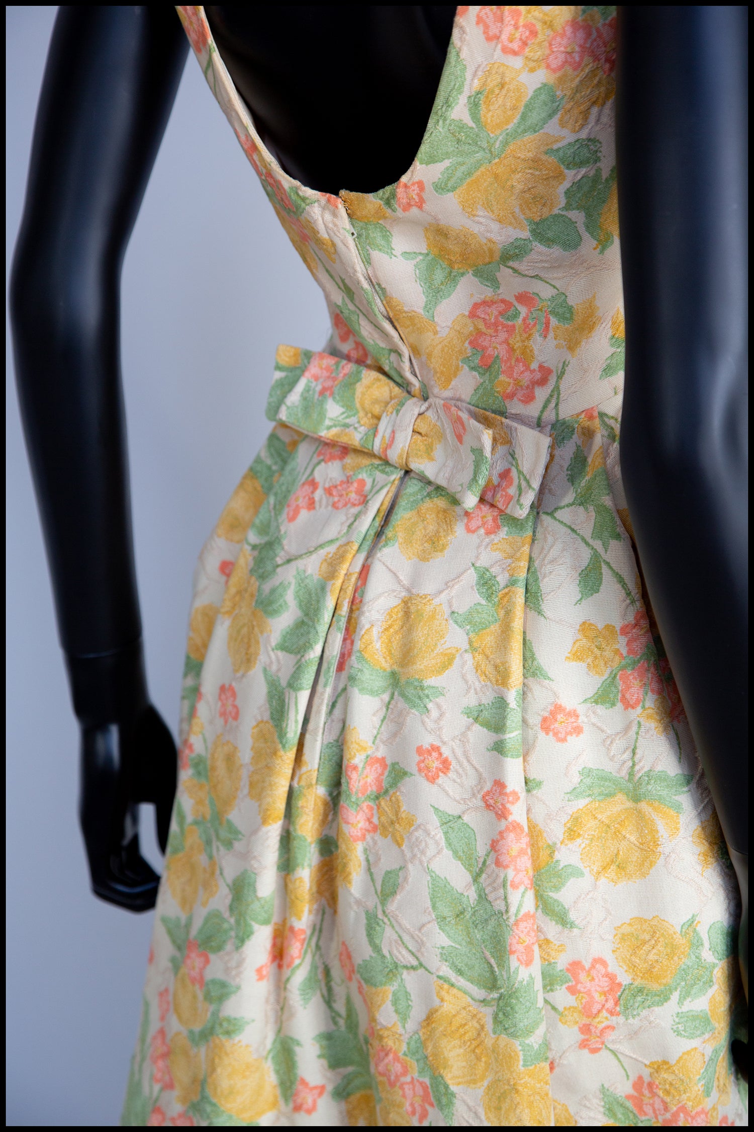 Vintage 1950s Pastel Floral Brocade Cotton Dress