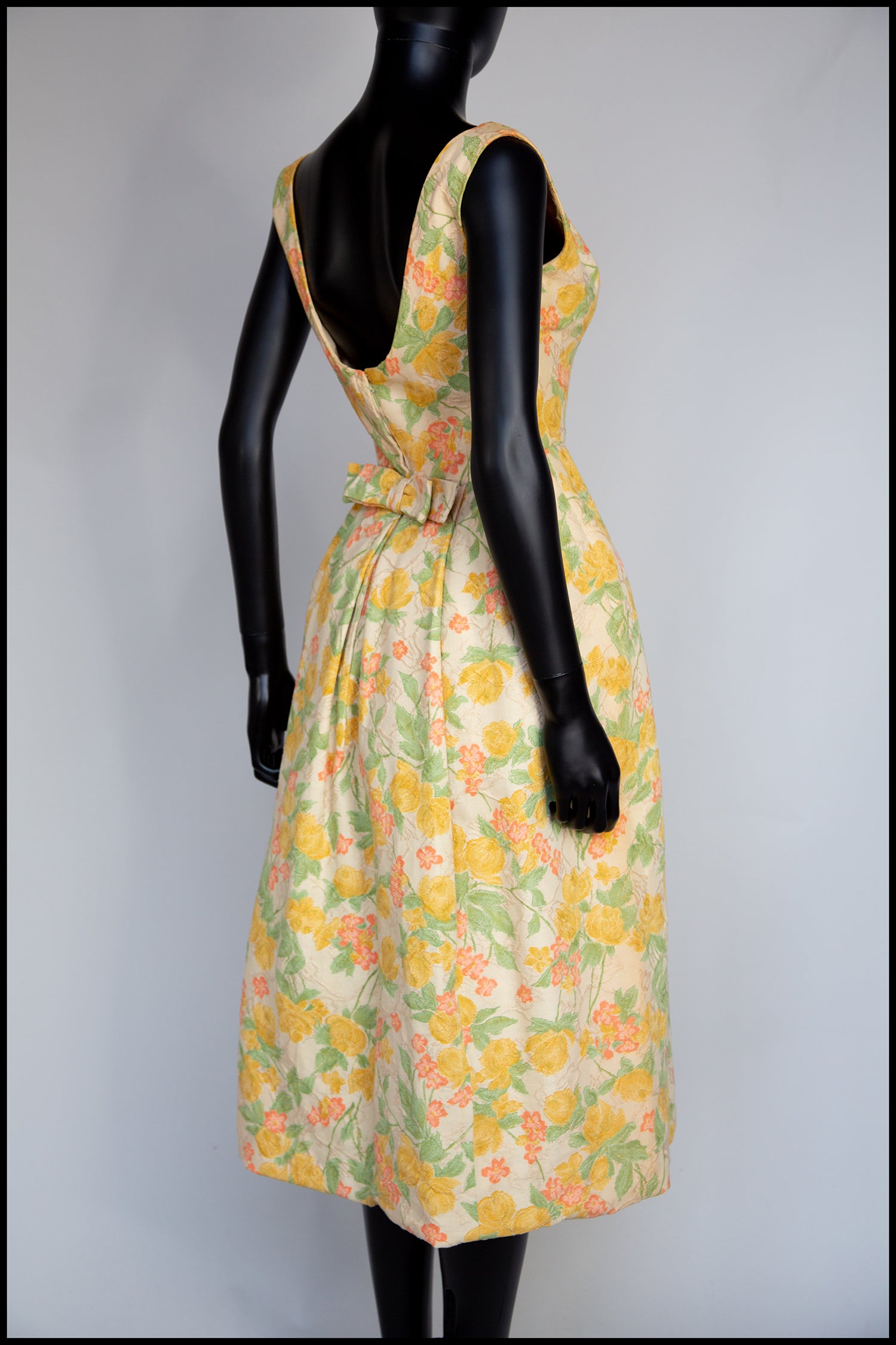 Vintage 1950s Pastel Floral Brocade Cotton Dress