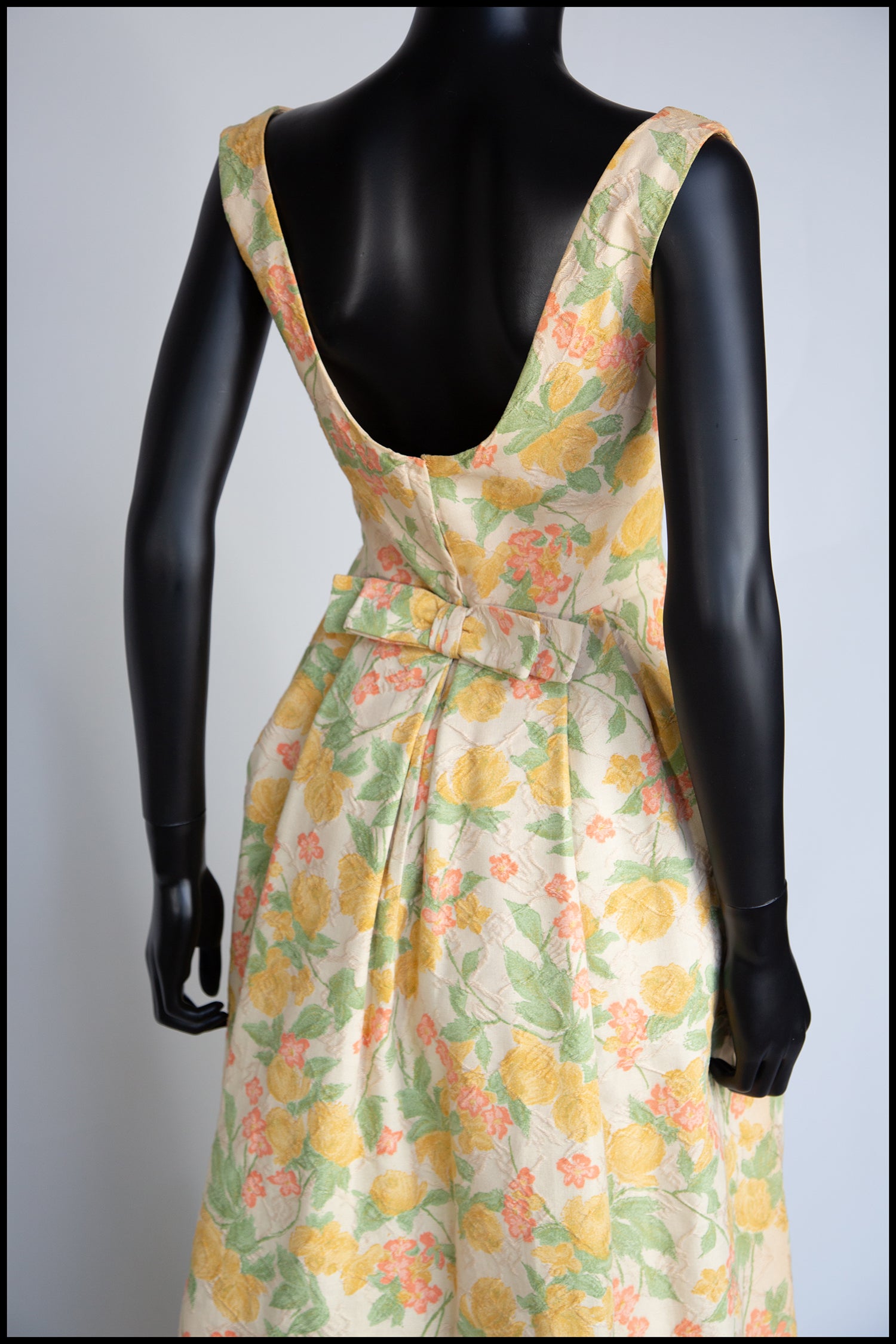 Vintage 1950s Pastel Floral Brocade Cotton Dress