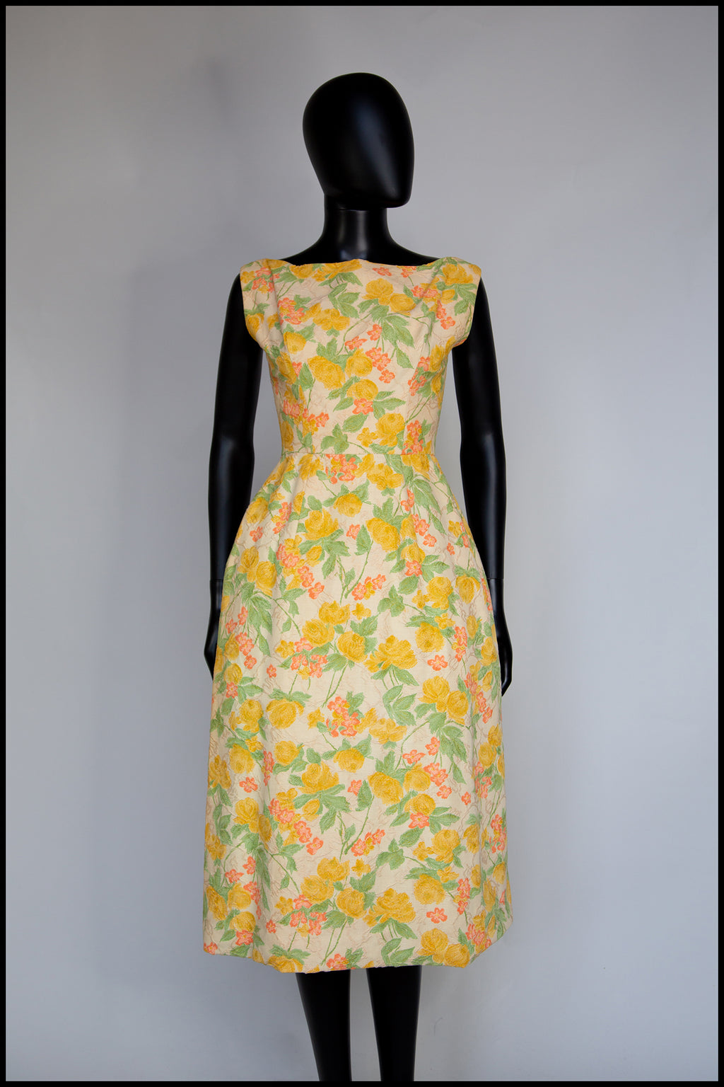 Vintage 1950s Pastel Floral Brocade Cotton Dress