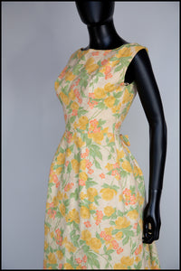 Vintage 1950s Pastel Floral Brocade Cotton Dress