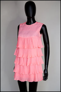 Vintage 1960s Pink Mini Ruffle Dress