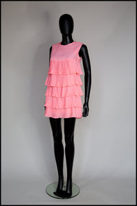 Vintage 1960s Pink Mini Ruffle Dress