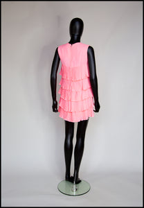 Vintage 1960s Pink Mini Ruffle Dress