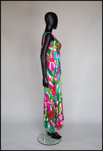 Vintage 1960s Hawaiian Barkcloth Print Maxi Dress
