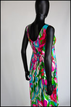 Vintage 1960s Hawaiian Barkcloth Print Maxi Dress