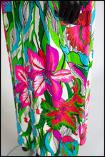 Vintage 1960s Hawaiian Barkcloth Print Maxi Dress