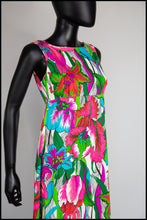 Vintage 1960s Hawaiian Barkcloth Print Maxi Dress