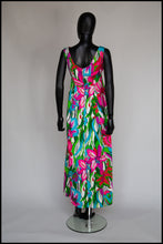 Vintage 1960s Hawaiian Barkcloth Print Maxi Dress
