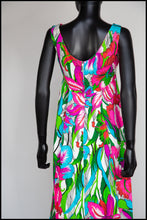 Vintage 1960s Hawaiian Barkcloth Print Maxi Dress