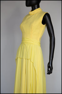 Vintage 1970s Yellow Chiffon Maxi Dress
