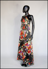Vintage 1970s Rose Floral Chiffon Maxi Dress