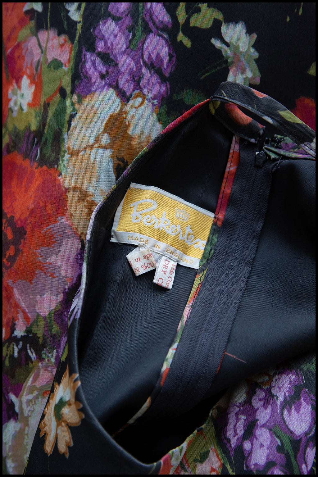 Vintage 1970s Black Rose Floral Chiffon Maxi Dress