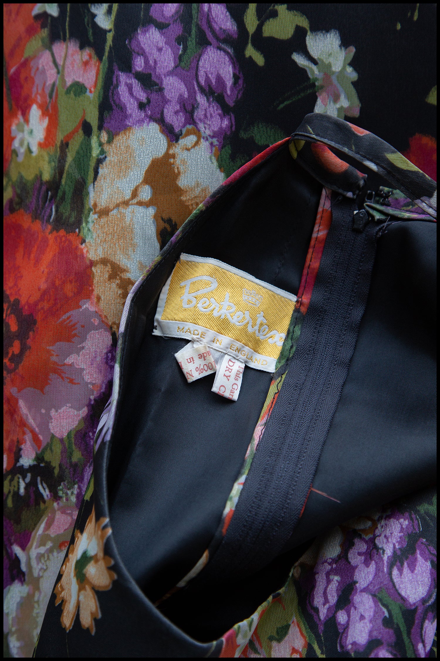 Vintage 1970s Black Rose Floral Chiffon Maxi Dress