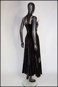 Vintage 1940s Black Pastel Silk Velvet Dress