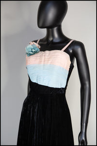 Vintage 1940s Black Pastel Silk Velvet Dress