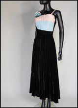 Vintage 1940s Black Pastel Silk Velvet Dress