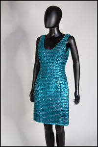 Vintage 1980s Blue Sequin Disco Dress