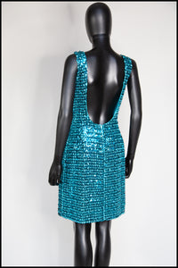 Vintage 1980s Blue Sequin Disco Dress