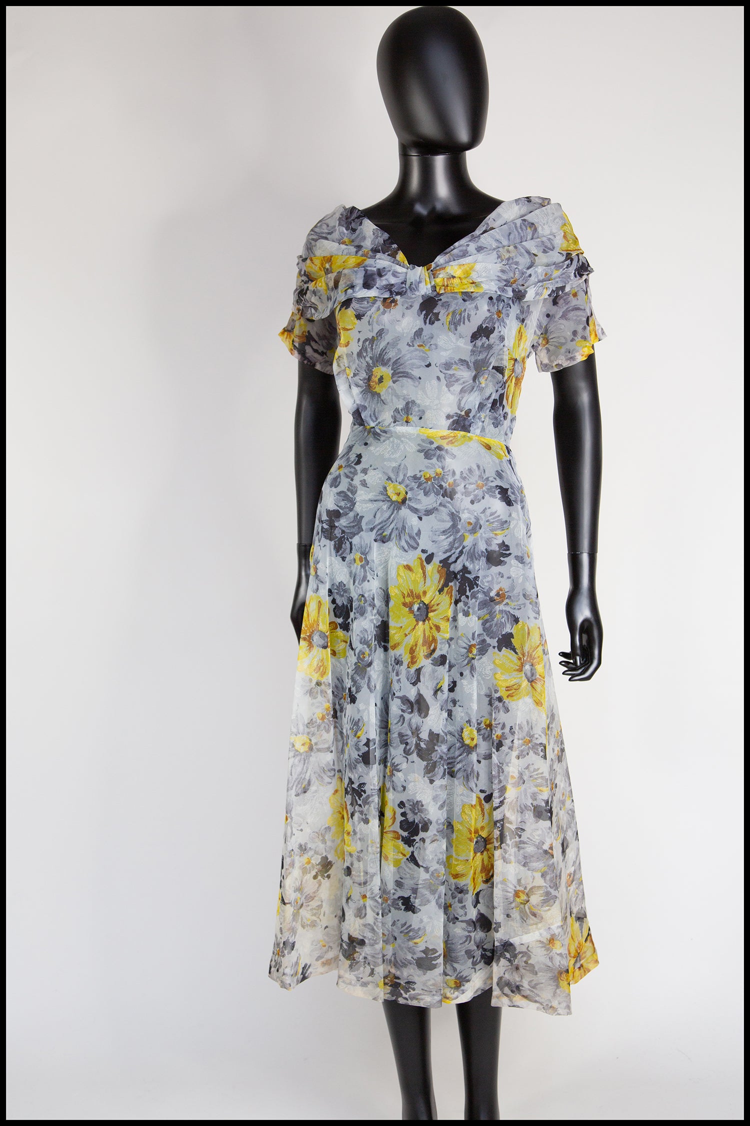 Vintage 1940s Nylon Floral Tea Dress